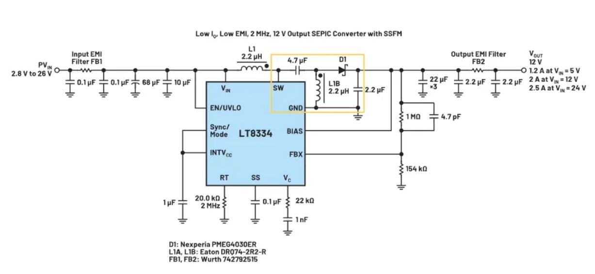 图4. LT8334 40 V、5 A异步单片式升压IC被用于SEPIC应用中.JPG